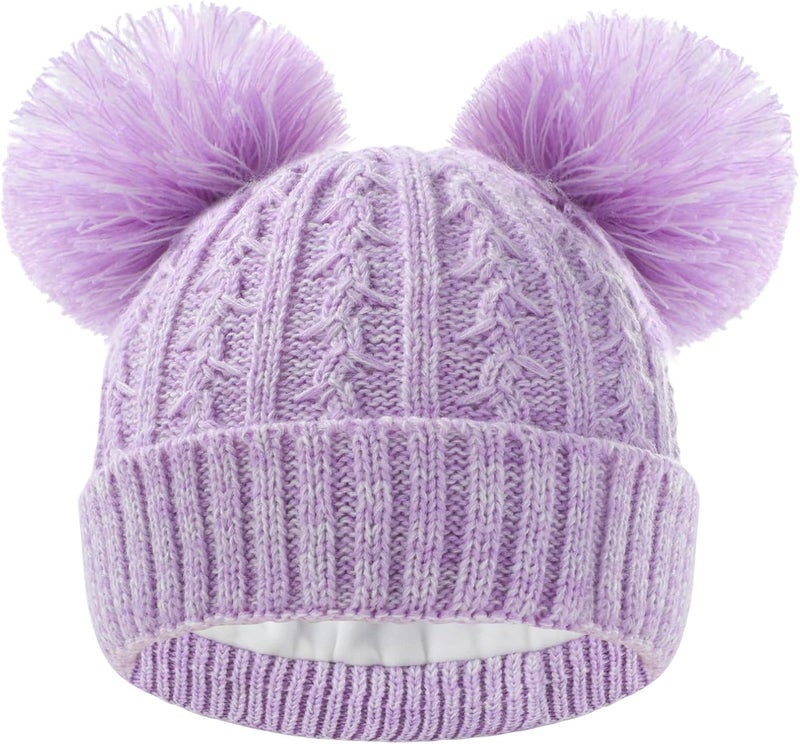 ACTLATI Kids Winter Knitted Beanie Hat Colorful Pompom Ears Ski Hat for Boy Girl(Ages 7-12) - Image 1